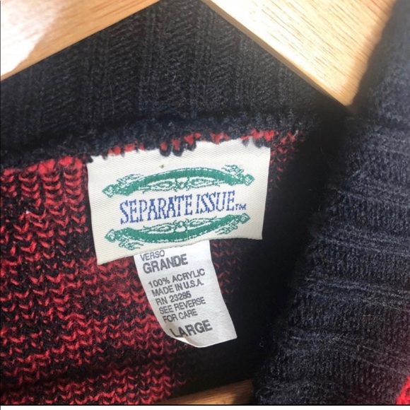 VTG Separate Issue 80s Red & Black Acrylic patchwork grunge turtleneck Sweater - Picture 2 of 3